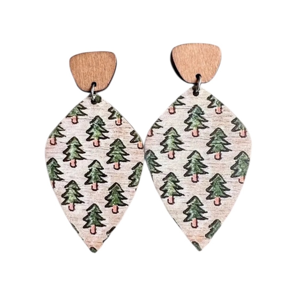 Christmas Tree Painted Wood Earrings